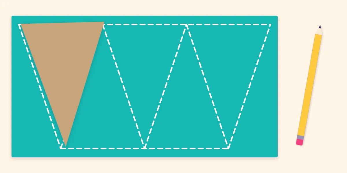 Triangle pennants nested head to tail on a sheet of cardstock with a template on top