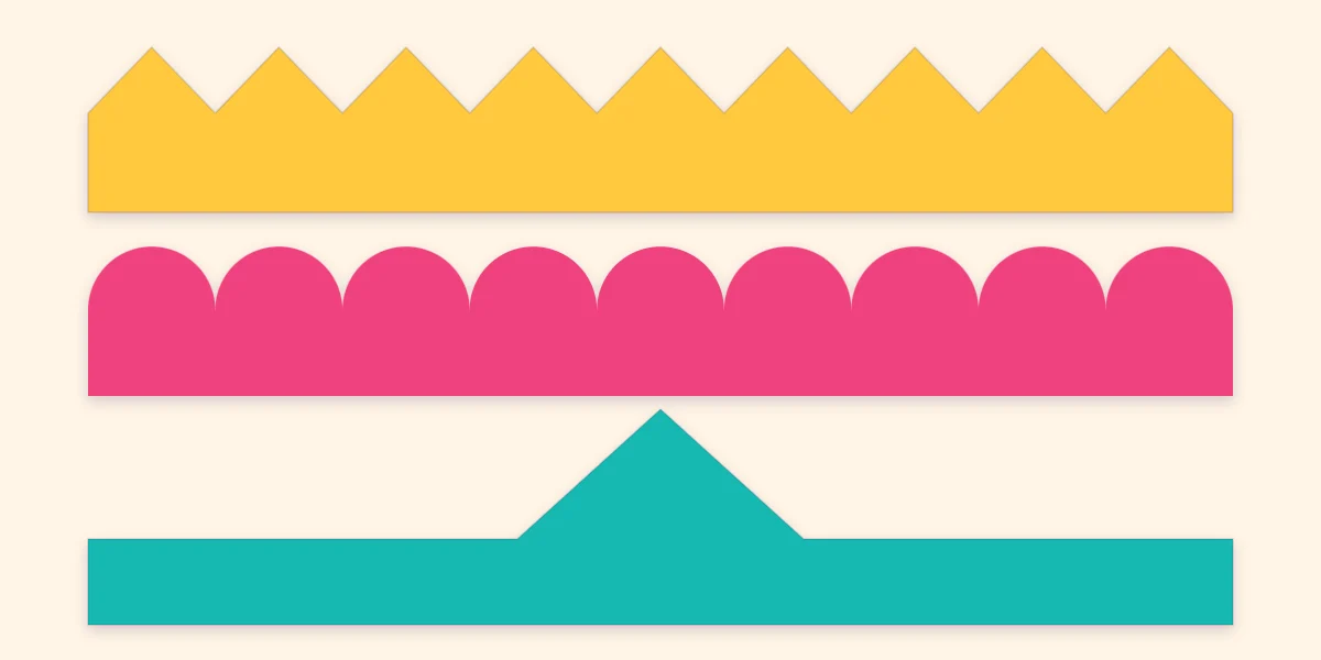 Three flat paper crown strips with zigzag points, scallops and a single tall center point