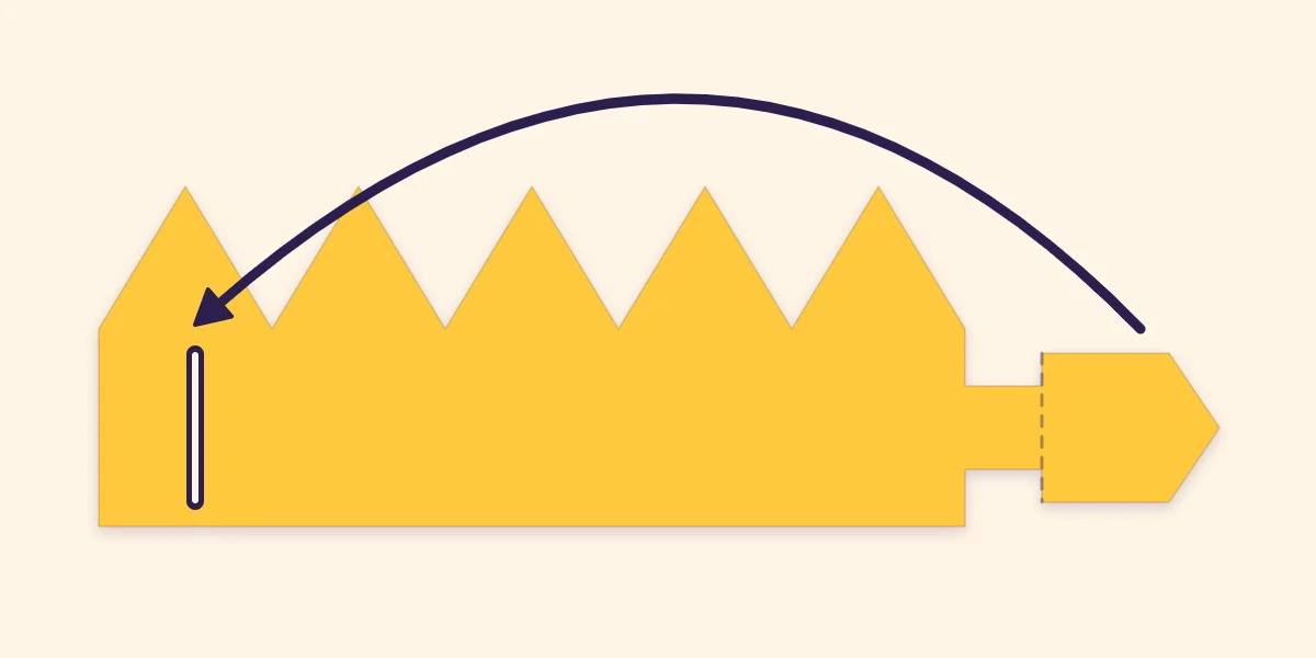The two ends of a paper crown strip with a slot and a notched tab that make the crown adjustable