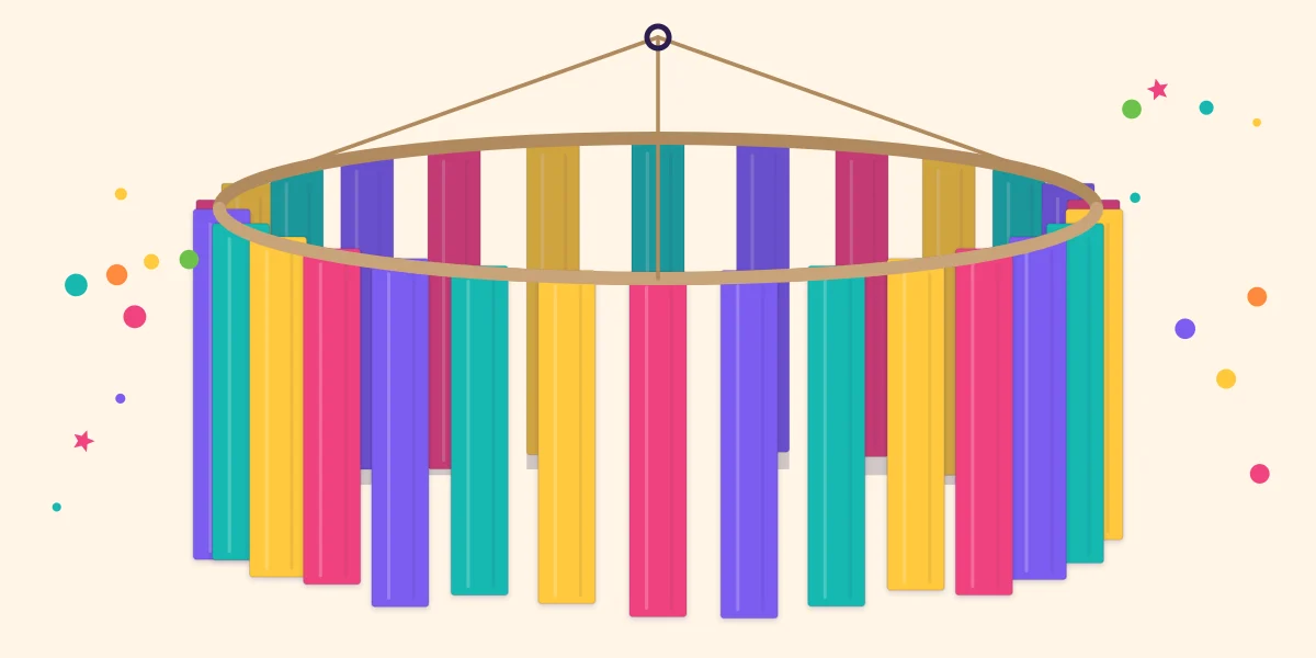 A streamer chandelier made from a ring with strips of colored streamer hanging down all around it
